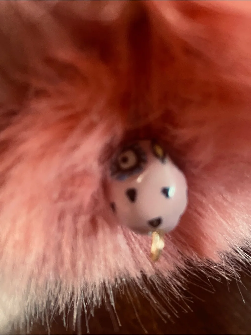 Purse charm mini Satchel with Pink Fur Pompom - Picture 4 of 5